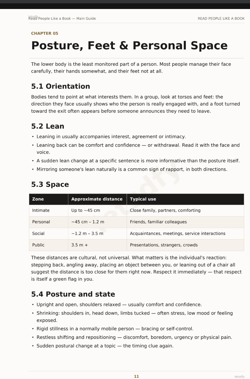Chapter 05 — Posture, Feet & Personal Space — sample page from Read People Like a Book