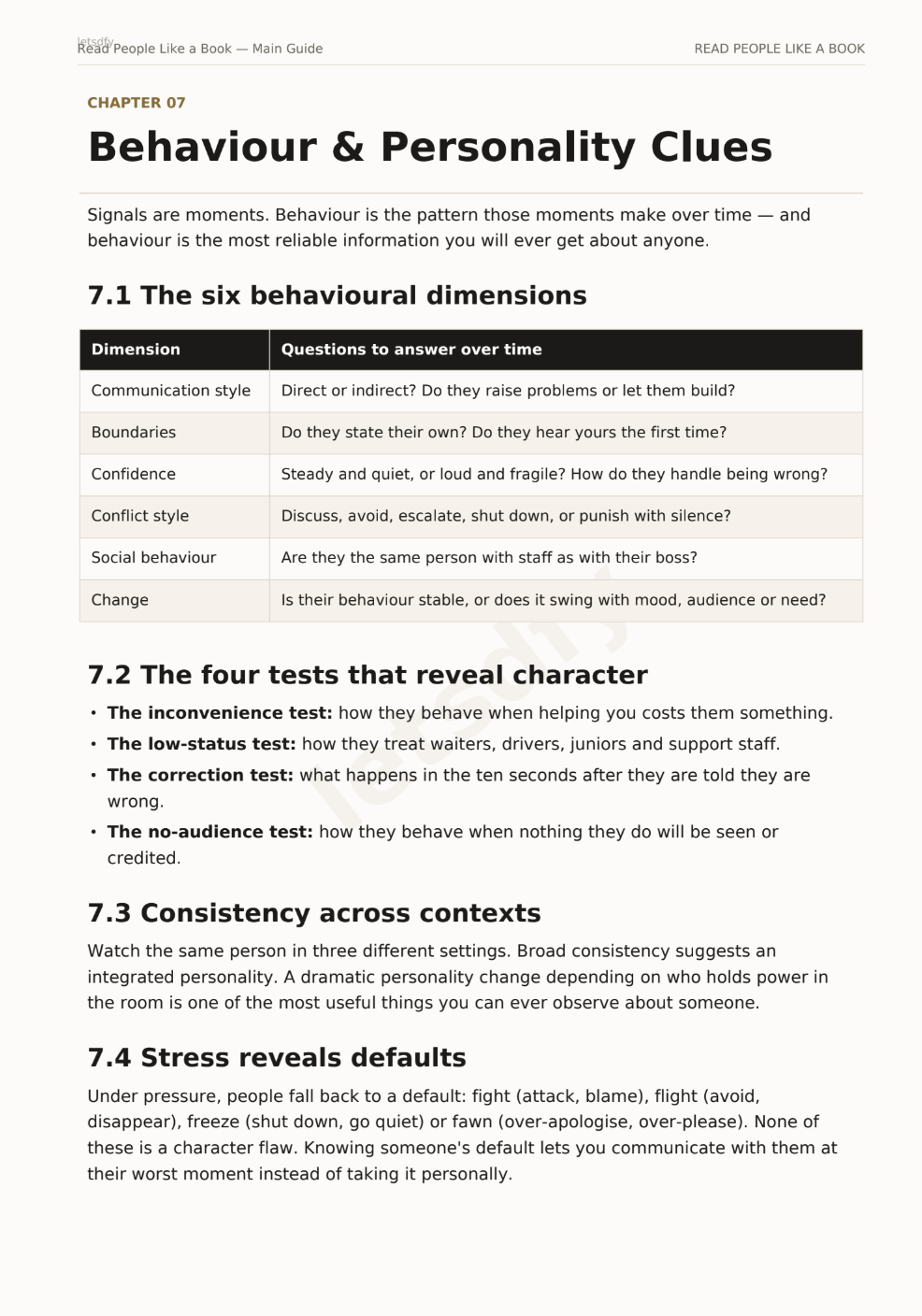 Chapter 07 — Behaviour & Personality Clues — sample page from Read People Like a Book