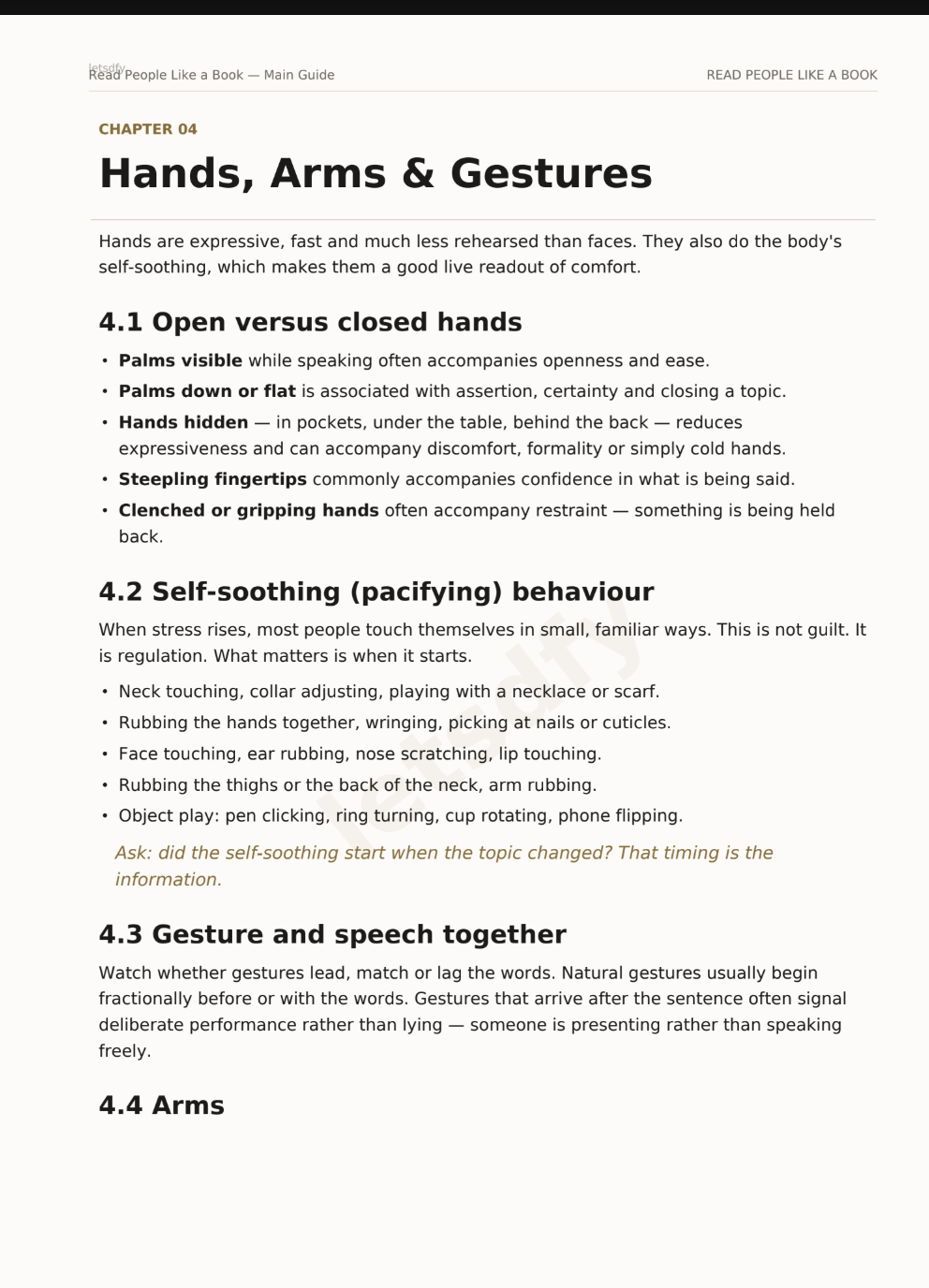 Chapter 04 — Hands, Arms & Gestures — sample page from Read People Like a Book